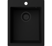 Granitemy bremen fregadero de granito 40x50 cm negro para montaje superior, montaje inferior y montaje al ras con área para grifo con tapón negro 12