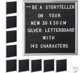 10 letter boards con marco de madera, pizarra 145 letras, números y símbolos, pp y madera, 30 x 30, plateado