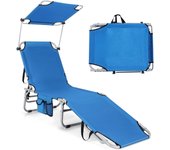 Tumbona plegable playa con toldo giratorio de 360°, respaldo ajustable de 5 posiciones, tumbona reclinable portátil, carga 150 kg (azul)