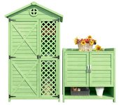 Armario de jardín de madera, conjunto de almacenamiento exterior, refugio de jardín, verde