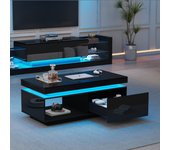 Conjunto mueble tv: 181 x 38 x 38 cm + mesa de centro: 100 x 50 x 40 cm - led - tablero de partículas - negro brillante