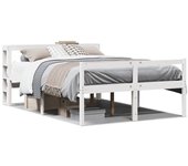 Cama de matrimonio y cabecero en pino blanco 135x190 cm