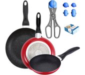 Pack de 3 sartenes san ignacio ø16cm ø20cm ø24cm + utensilio multiusos con 4 moldes intercambiables + 20 bandejas de conservación