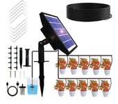 Sistema de kit de riego por goteo automático solar, dispositivo de riego automático con dispositivo antisifón, temporizador, manguera de 15 m