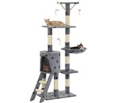 Rascador para gatos con nicho, juguete de peluche de sisal, 138 cm, estampado de huellas grises 3702037