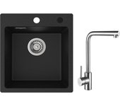 Fregadero cecipa max 40x45 cm negro de cuarzo y resina fregadero de 1 seno + mezclador giratorio 360° cepillado