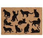Relaxdays felpudo coco, diseño con gatos, 60x40 cm, base goma, resistente, alfombra puerta entrada, natural y negro
