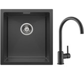 Cecipa max fregadero de acero inoxidable 40*44*19 cm fregadero de 1 seno fregadero de cocina negro + mezclador de cocina de acero inoxidable negro