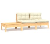 Muebles de jardín 3 piezas | conjunto de jardín de ocio | set de comedor de jardín madera maciza pino con cojines crema cfw477268
