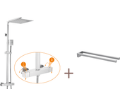 Auralum max columna de ducha termostáticaaltura ajustable 96-130cm, cabezal de ducha 30x30cm, cromado + toallero de dos brazos, 42 cm, cepillado