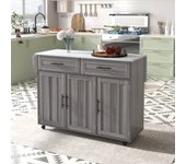 Carrito/mesa de comedor, 129*46(71)*91.5 cm, de comedor con tapa abatible, 5 ruedas, con almacenamiento y 2 cajones, blanco + gris caqui