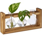 Relaxdays floreros pequeños, 3 jarrones geométricos cristal, plantas, hidroponía, 13x28x6,5 cm, transparente/natural