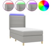 Cama con somier, colchón y luces led, tela gris claro, 90x200 cm