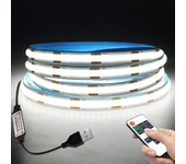 Tira de luz led de 2 m, tira de luz led cob con control remoto, tira de luz led autoadhesiva, regulable, luz blanca
