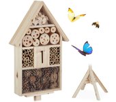 Relaxdays hotel insectos con peana para jardín, madera, marrón, 140 x 47 x 47 cm