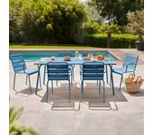 Mesa de jardín y 6 sillas de metal azul pacífico, palavas - oviala