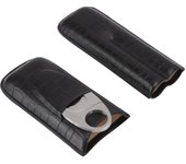 Estuche de cuero para puros portátil para dos dedos, negro, para viaje, regalo para marido, novio