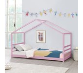Cama para niños de pino vardø - 90 x 200 cm - cama infantil - forma de casa - cama simple - cama individual - rosa lacado mate [en.casa]®