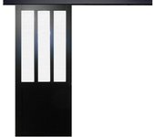 Puerta corredera de taller negra vidrio esmerilado h204 x l83 + riel de aluminio tira negra