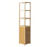 Mueble columna de baño de bambú con 1 puerta y 3 estantes 33x33x169 cm