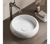 Emke lavabo de encimera redondo 360 x 360 x 120mm, lavabo de baño en cerámica, instalación sobre encimera, blanco brillante