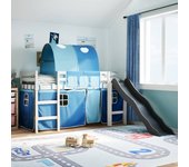 Cama altillo infantil con túnel azul 80x200cm madera maciza de pino
