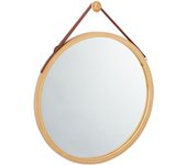 Relaxdays espejo redondo de pared, correa ajustable, marco de bambú, moderno, ∅85 cm, marrón