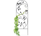 Relaxdays enrejado metálico para jardín, soporte para trepadoras, 120 x 40 cm, decorado con pájaros, negro