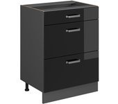 Vicco mueble bajo de cocina r-line, negro brillo intenso, 60 cm con cajones, sin encimera