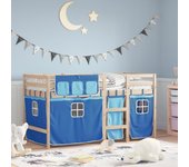 Vidaxl cama alta para niños con cortinas madera pino azul 90x190 cm