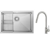 Fregadero de 1 seno cepillado con escurridor 60×44 cm + grifo de cocina mezclador con ducha extraíble giratorio 360° cepillado