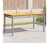 Mesa de jardín gris 140x80x75 cm trenzada de resina y madera de acacia
