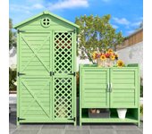Conjunto de caseta de jardín + armario de jardín de madera maciza - techo inclinado resistente a la intemperie - gris
