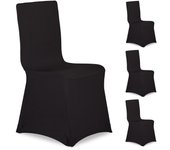 Relaxdays 4 fundas sillas, forros elásticos asientos, sin reposabrazos, decorativos, bodas, eventos, negro