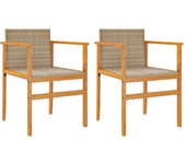 2 piezas sillas de jardín | silla de exterior | sillon jardín con cojín ratán pe beige y madera acacia cfw600554