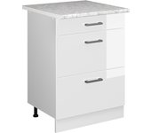 Vicco mueble bajo de cocina r-line, blanco alto brillo, 60 cm con cajones y encimera