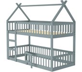 Cama alta para niños en madera maciza, gris, 90 x 200 cm