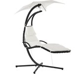Sillón balancín outsunny negro, crema blanco 190x115x190 cm