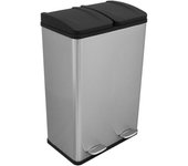 Cubo basura plata doble de acero inoxidable con pedal 60l para reciclaje y residuos generales dos compartimentos