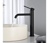 Grifo mezclador para lavabo alto, grifo monomando para baño, grifos de encimera con regulación de agua fría y caliente (negro)