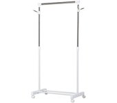 Perchero de ropa homcom acero inoxidable, hierro, abs, pp blanco y plata 68.5x42x145 cm