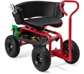 Carro de jardín rodante con asa, asiento de trabajo giratorio regulable en altura con respaldo, carro con espacio de almacenamiento, carga máx 135 kg