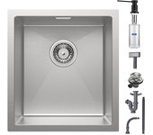 Cecipa max fregadero de cocina 1 seno 40x44x19 cm - fregadero de acero inoxidable cepillado bajo encimera + dispensador de jabón de cocina negro