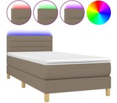 Cama con somier y colchón led, tela gris topo, 90x200 cm