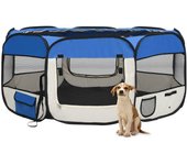 Maison exclusive - parque de perros plegable y bolsa transporte azul 145x145x61cm