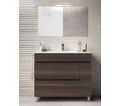 Mueble de baño caprera 2 cajones y una puerta incluye lavabo y espejo - fresno tea 90 x 45 cm lavabo centrado