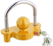 Relaxdays candado para enganche remolque, incluye 5 llaves, cerradura protección antirrobo caravanas, amarillo/plata