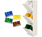 Wellhome cubo de basura y reciclaje metálico de 3 compartimentos de 17l cada uno - 51l blanco con imanes
