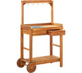 Carrito de cocina exterior madera maciza acacia 92x43,5x141,5cm