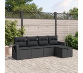 Set de muebles de jardín 5 piezas | conjunto de jardín de ocio | set de comedor de jardín y cojines ratán sintético negro cfw177352